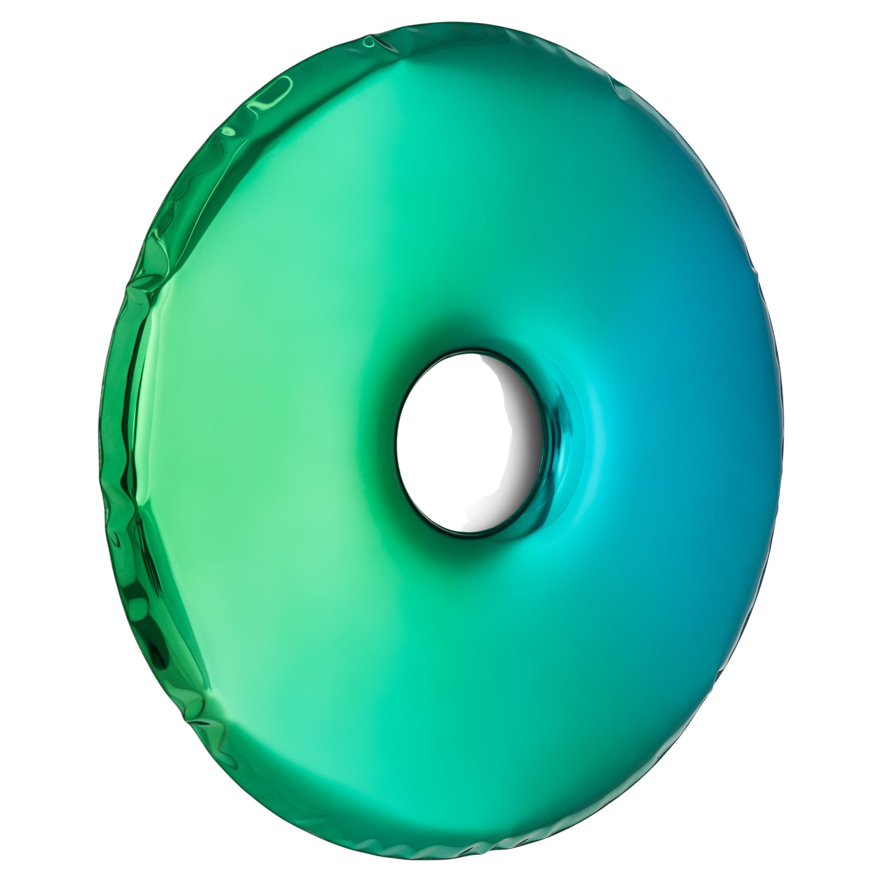 Specchio da parete in acciaio inox Rondo 150 Gradiente di smeraldo e zaffiro