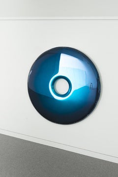 Rondo 150 Polished Deep Space Blue Color Stainless Steel Wall Mirror by Zieta