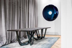 Rondo 75 Polished Deep Space Blue Color Stainless Steel Wall Mirror by Zieta