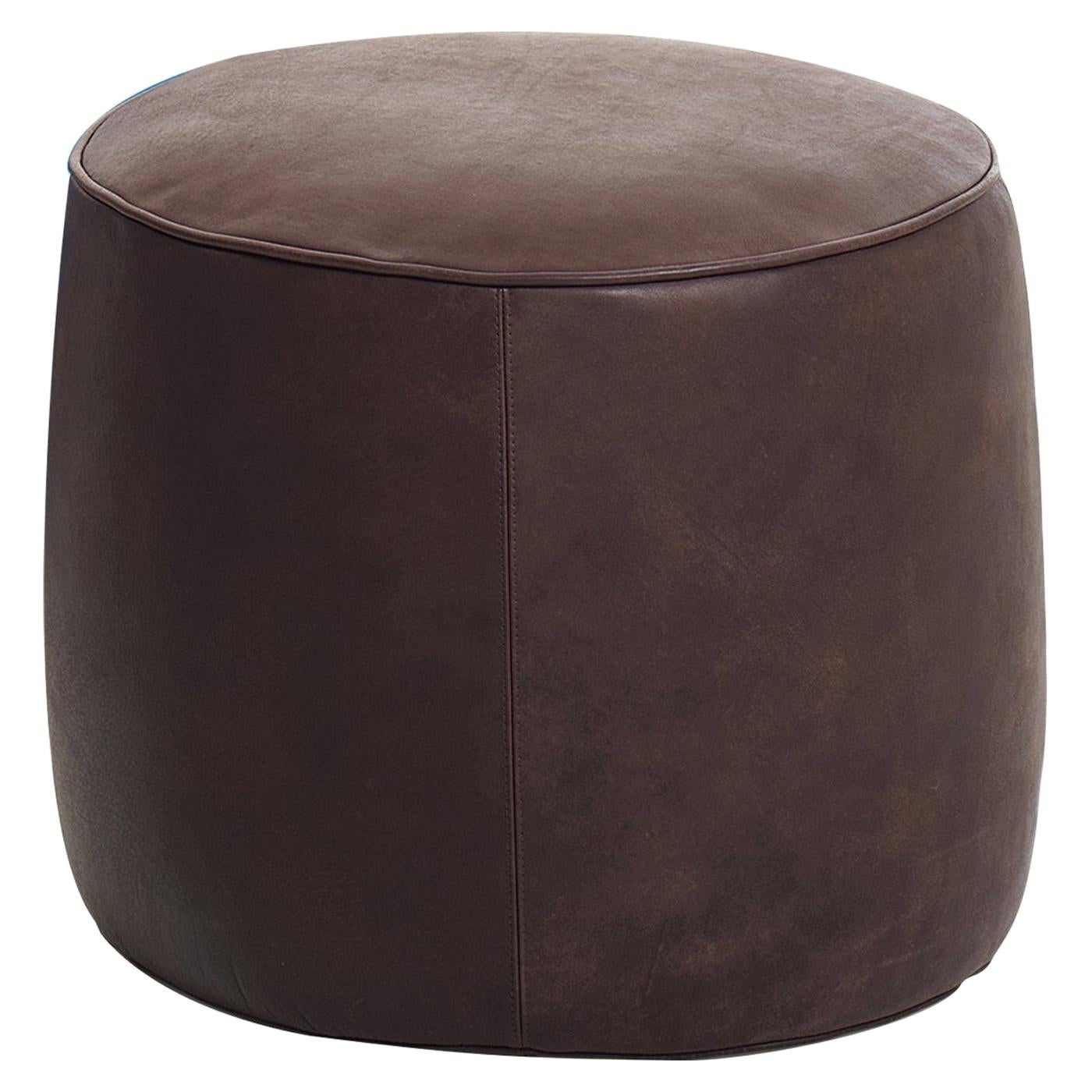 Rondò Brown Leather Pouf For Sale