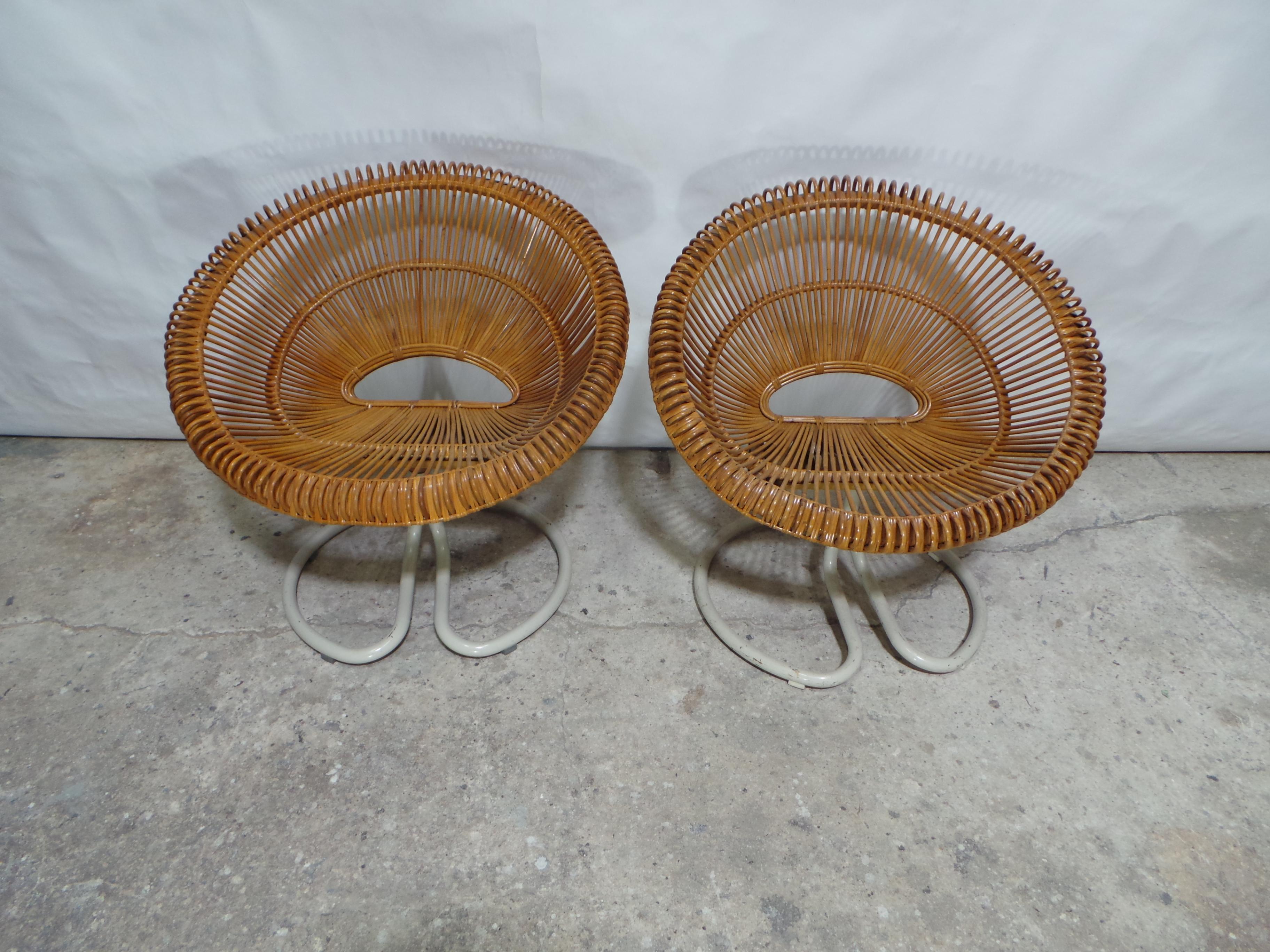 Mid-Century Modern Fauteuils en rotin 
