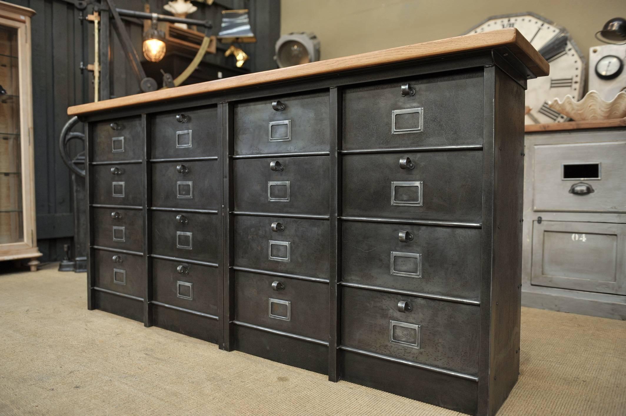 French Roneo Iron Clapet Cabinet with Solid Oak Top