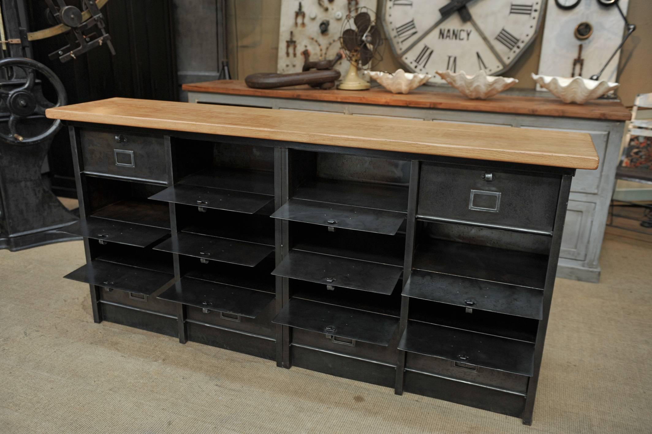 Roneo Iron Clapet Cabinet with Solid Oak Top In Excellent Condition In Roubaix, FR