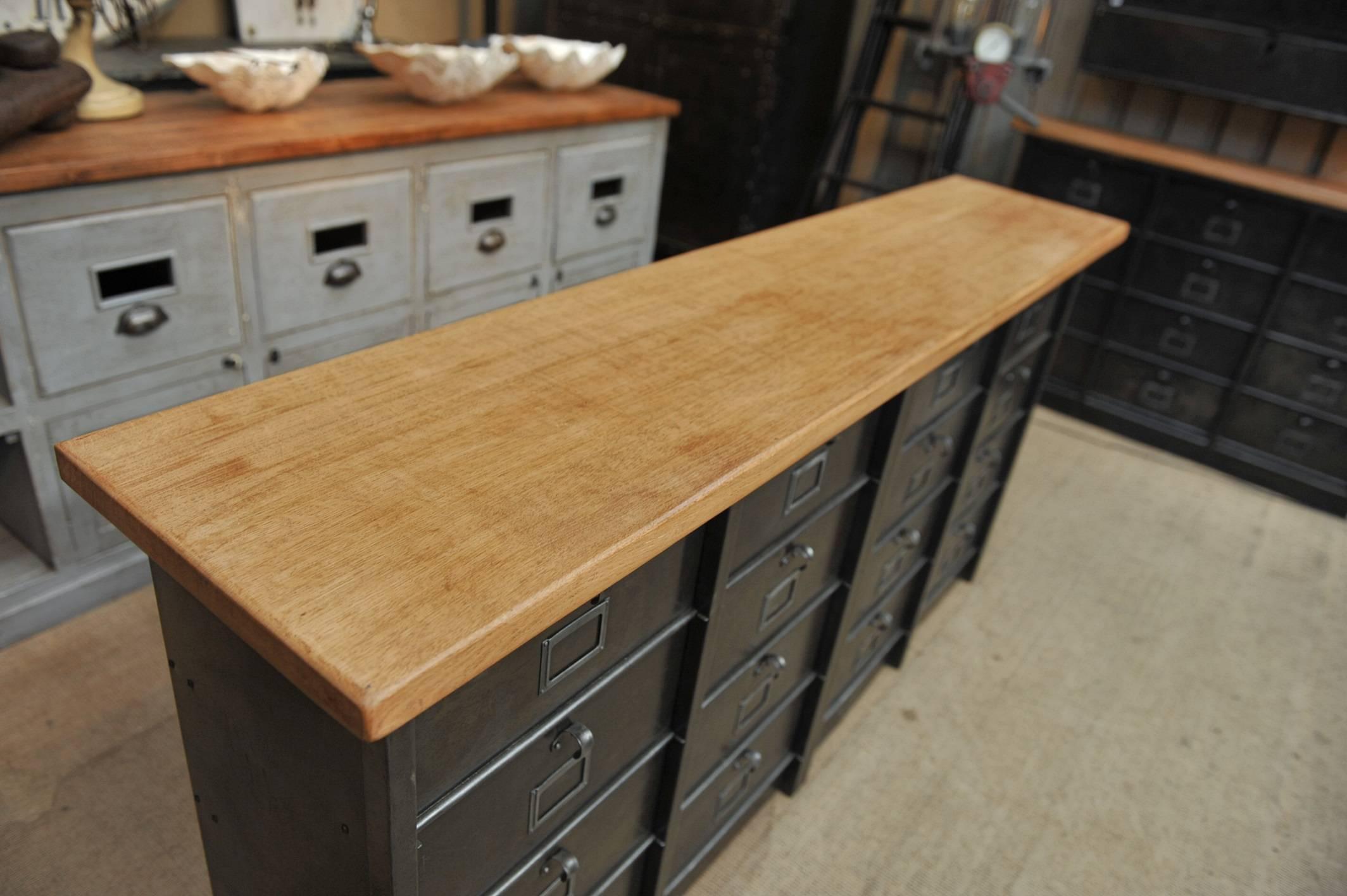 Mid-20th Century Roneo Iron Clapet Cabinet with Solid Oak Top