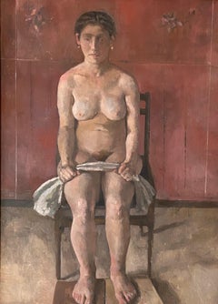 "Ana Sitting" Oil on canvas by Roni Taharlev