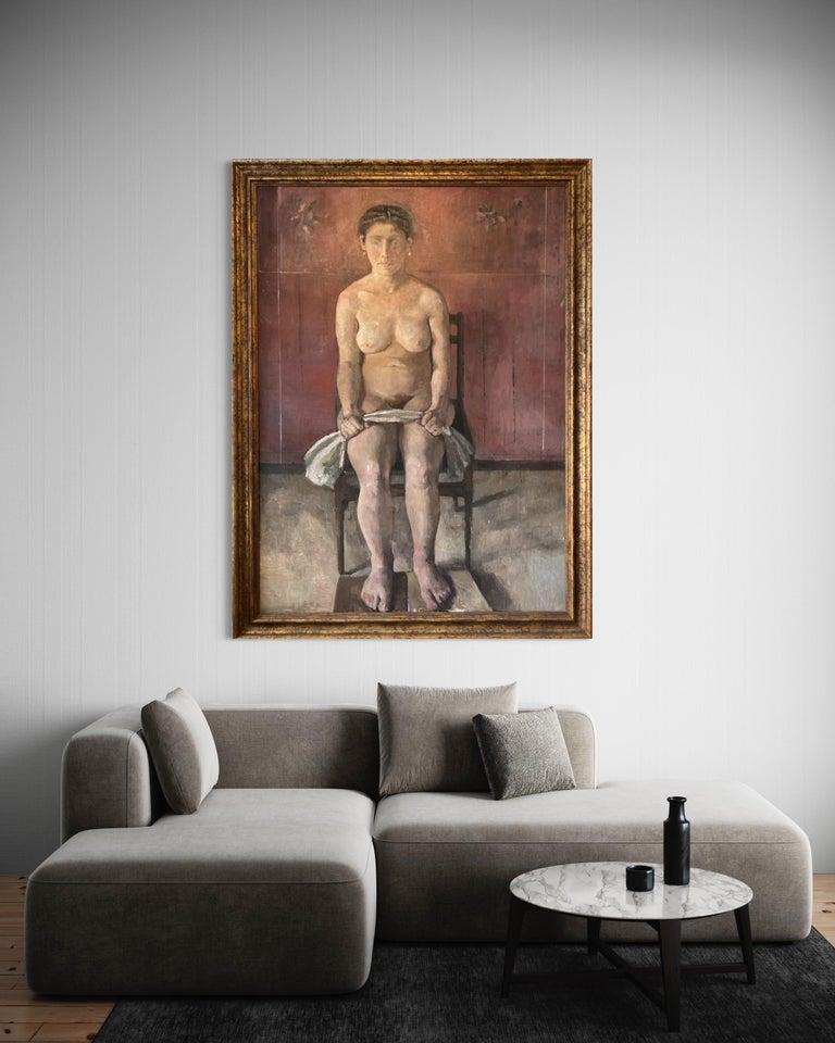 'Aya Sitting' by Roni Taharlev - Large Figurative Nude of a Young Woman For Sale 1