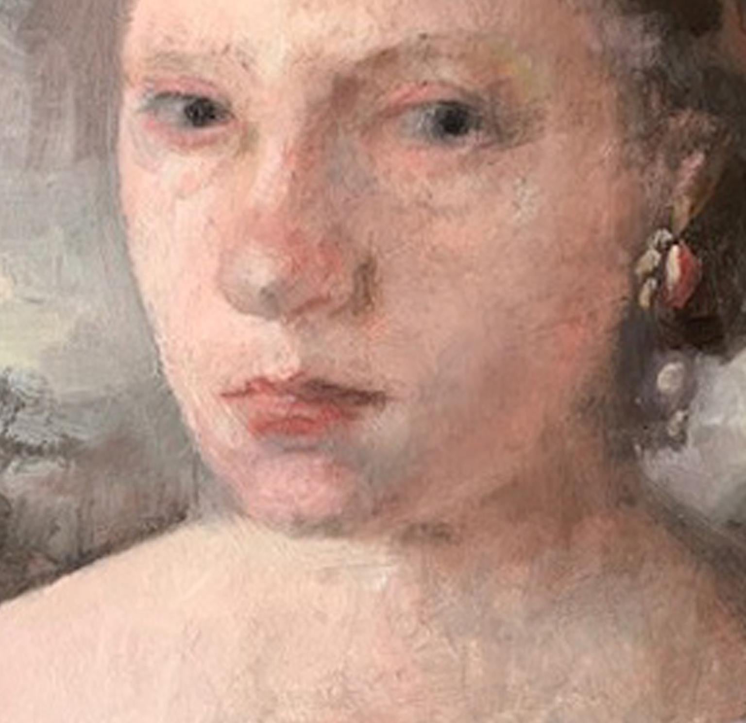 „Lily“ von Roni Taharlev – Weibliches Porträt der Renaissance – Öl auf Leinwand Gemälde im Angebot 3