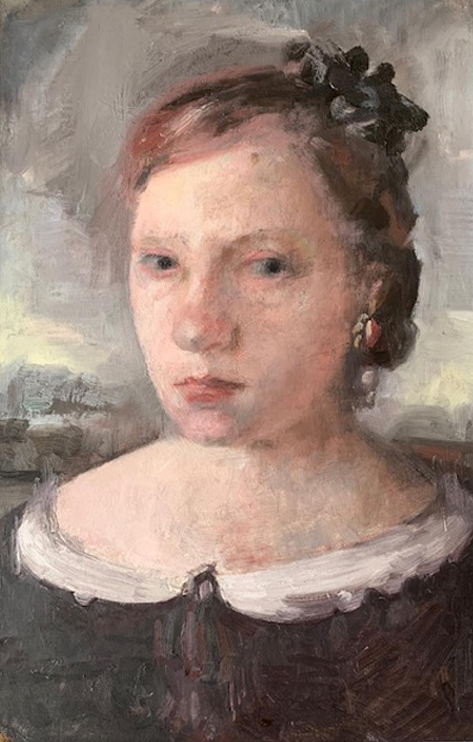 „Lily“ von Roni Taharlev – Weibliches Porträt der Renaissance – Öl auf Leinwand Gemälde im Angebot 2