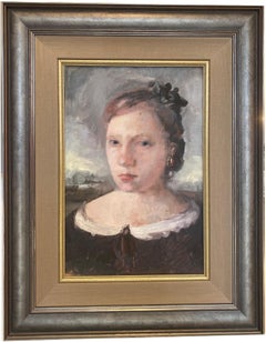 ‘Young Woman With A Ribbon’ Portrait Female Model Oil On Board By Roni Taharlev