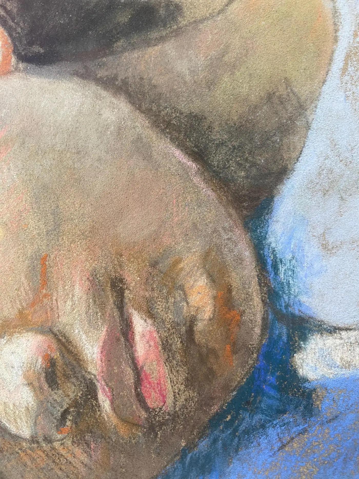 'Lovina Sleeping' by Roni Taharlev - Portrait of a Young Woman - Oil Pastel For Sale 3