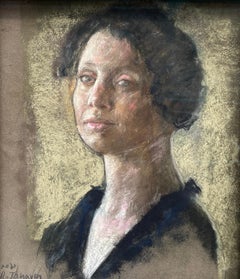 The Look" - Roni Taharlev - Portrait de femme - Pastel à l'huile sur papier