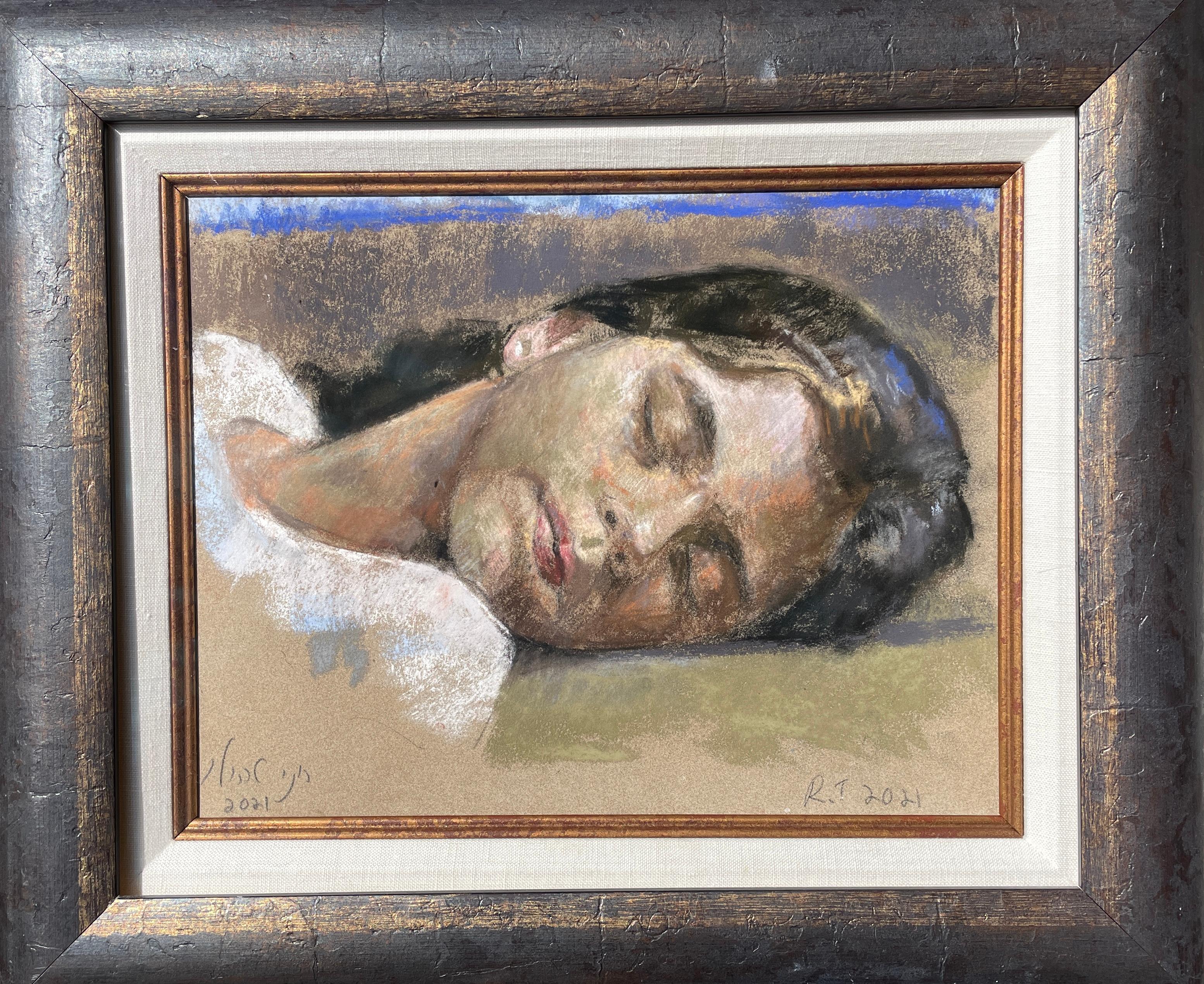 'Sleep' by Roni Taharlev - Portrait of a Young Woman Sleeping - Oil Pastel For Sale 1
