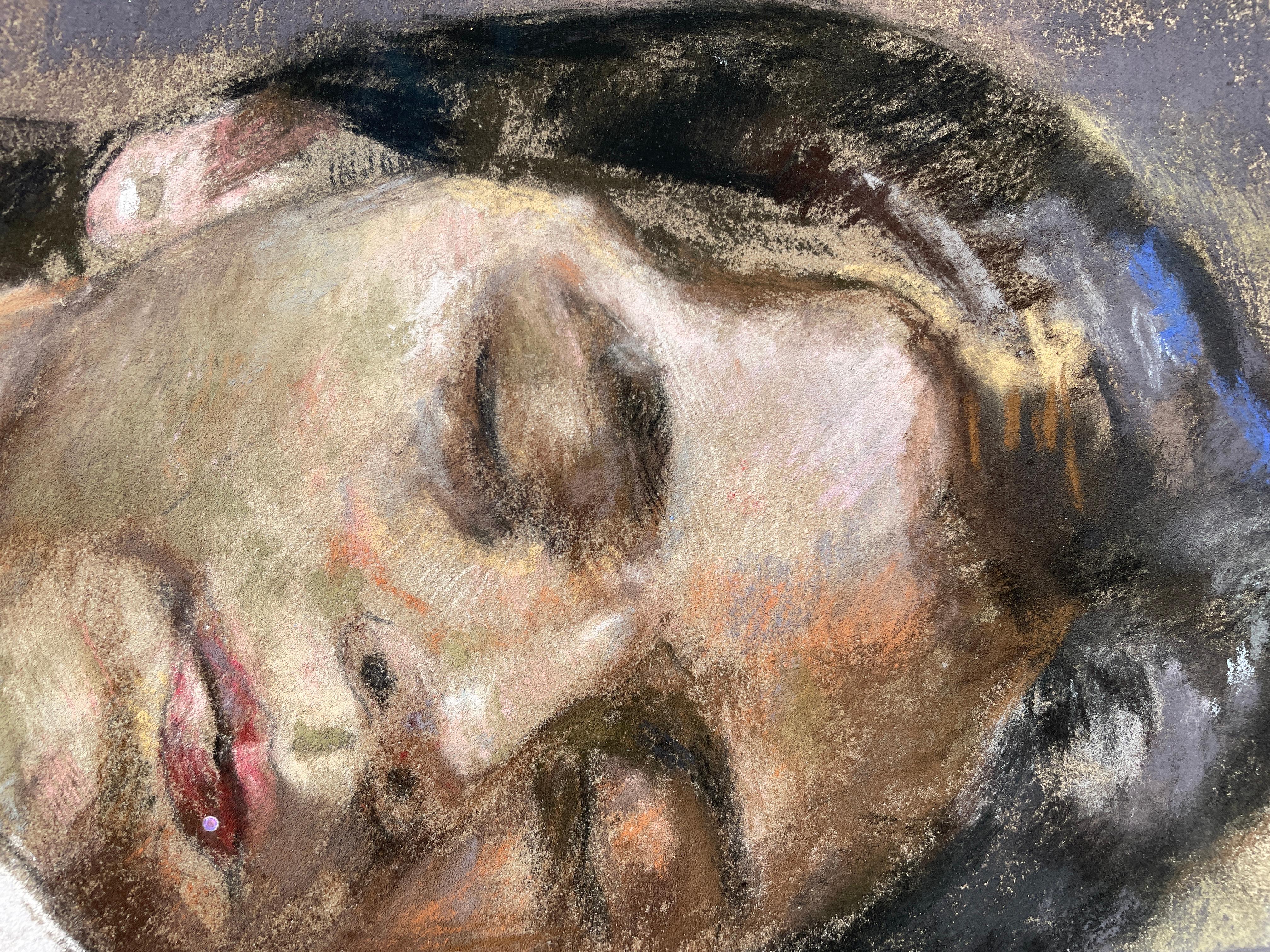 'Sleep' by Roni Taharlev - Portrait of a Young Woman Sleeping - Oil Pastel For Sale 3