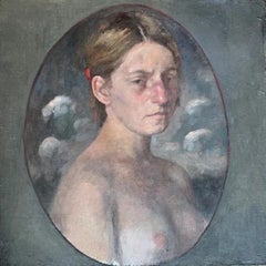'Untitled' by Roni Taharlev - Nude Portrait of a Young Woman - Oil Painting
