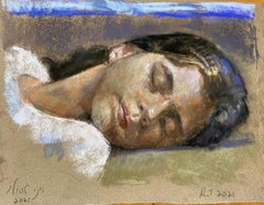 ‘Young Woman Sleeping’  Figurative Art   18" x 15" by Roni Taharlev