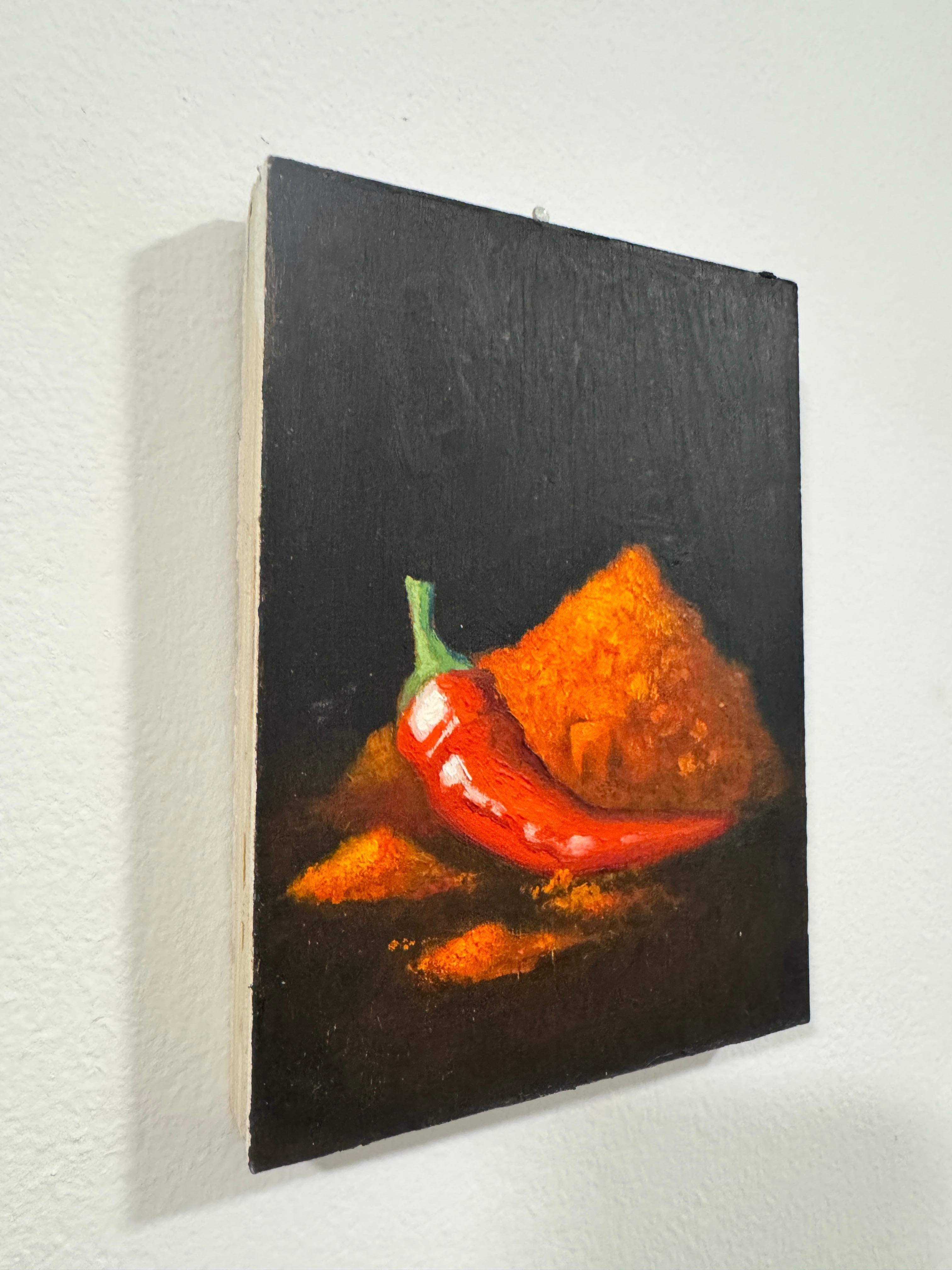Dittico di peperoncino e curcuma - pittura realistica in vendita 5