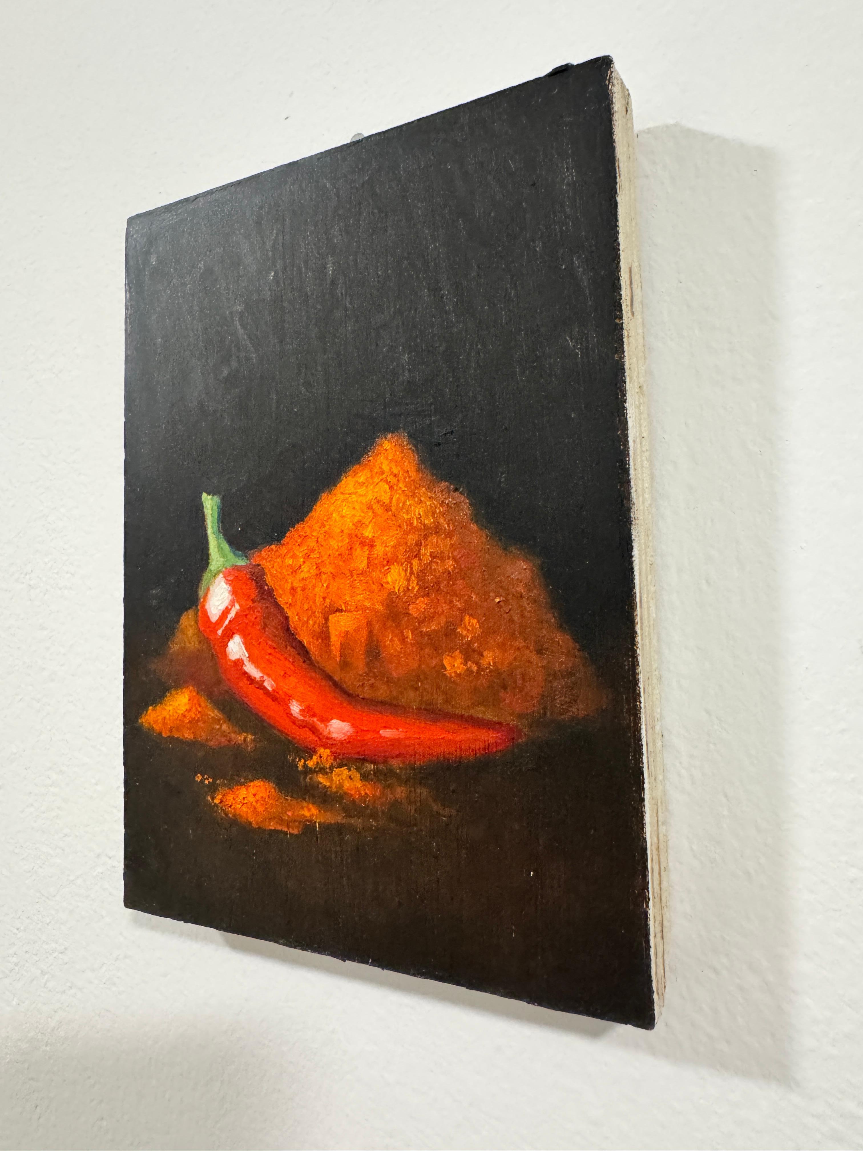 Dittico di peperoncino e curcuma - pittura realistica in vendita 6