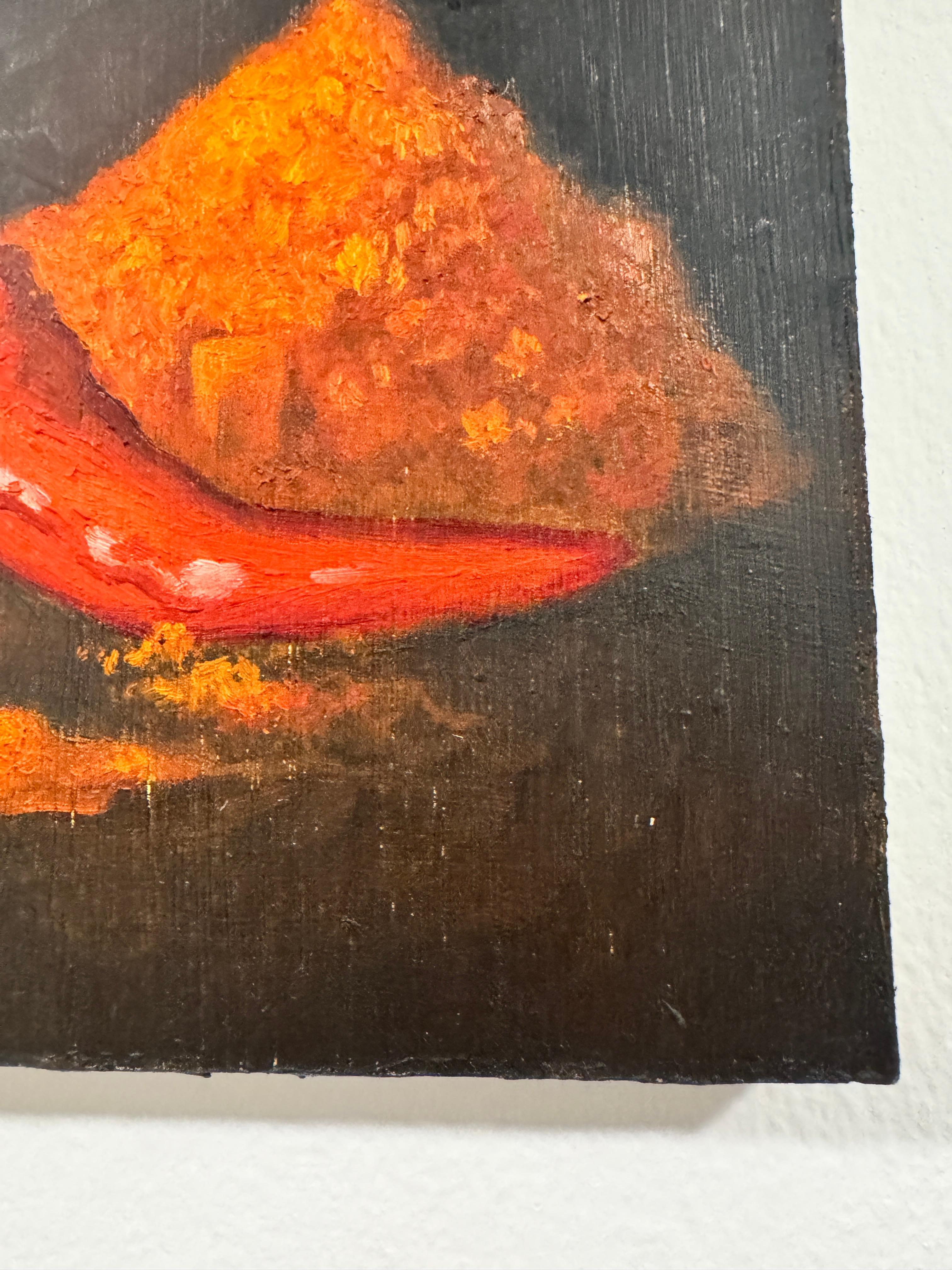 Dittico di peperoncino e curcuma - pittura realistica in vendita 4