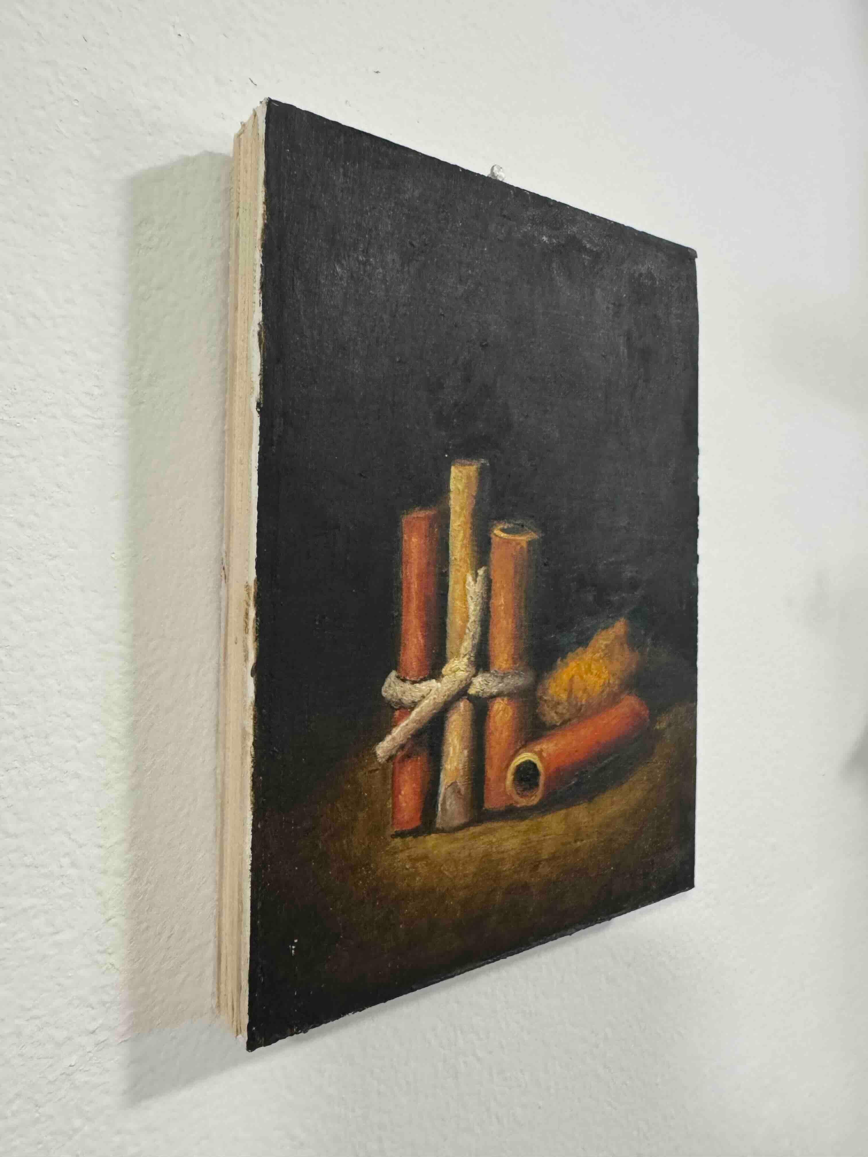 Zimtstangen - realistische Malerei (Braun), Figurative Painting, von Roni Yoffe