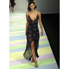 Ronit Zilkha Spring 2001 Navy Blue Shimmer Dot Asymmetrical Slip Dress
