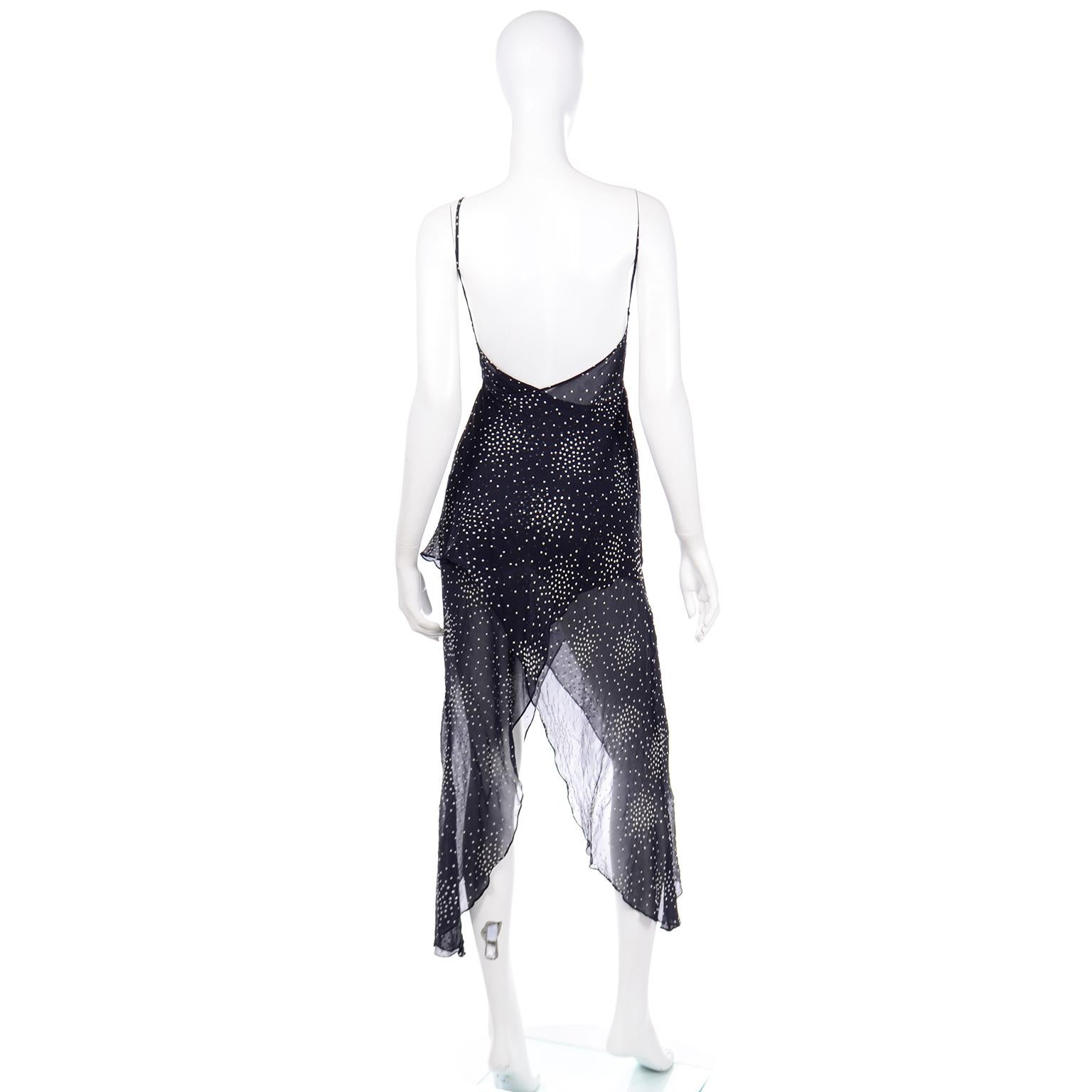 Ronit Zilkha Spring 2001 Navy Blue Shimmer Dot Asymmetrical Slip Dress For Sale 1