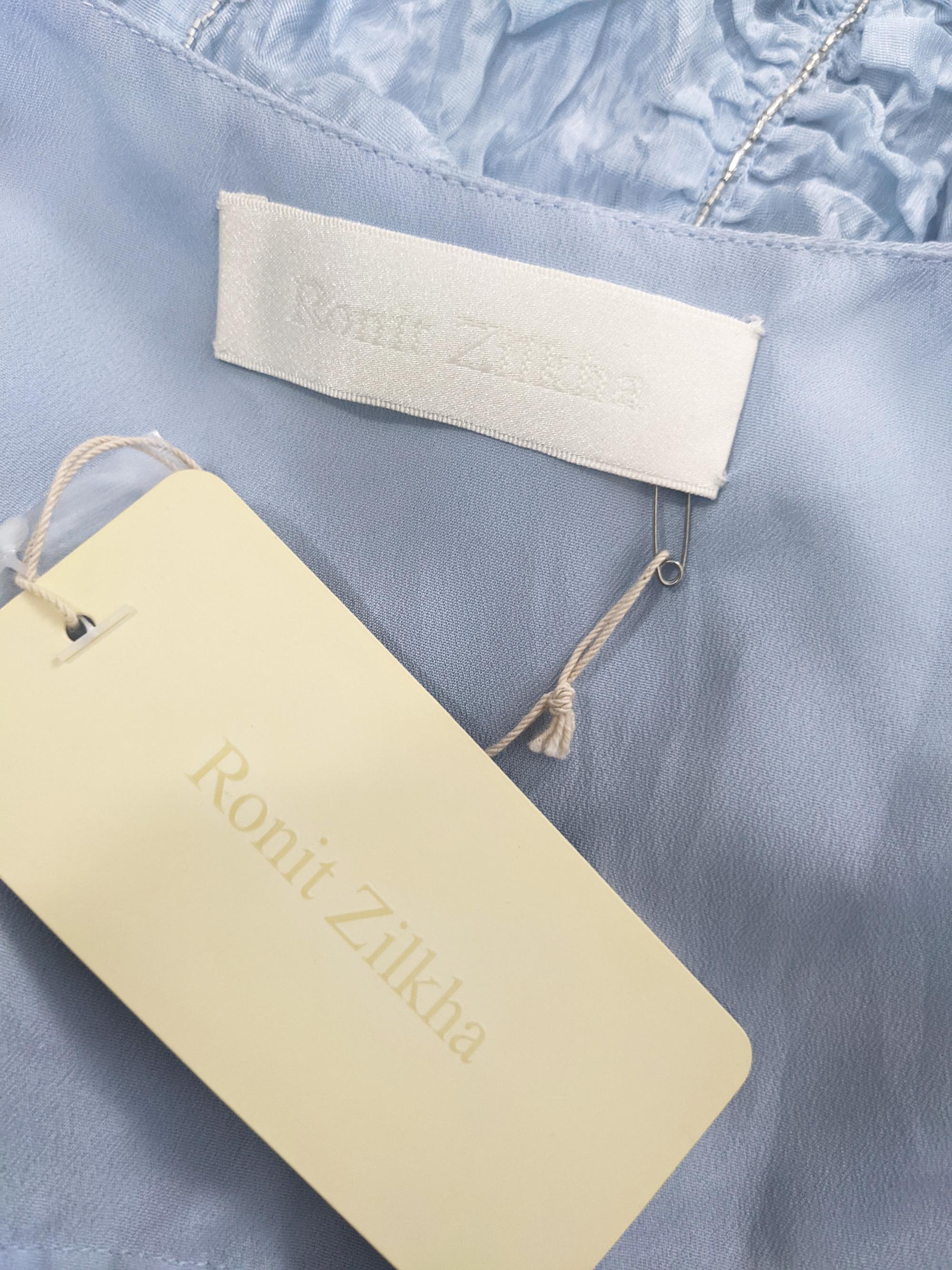 Ronit Zilkha Vintage Ice Blue Organza Beaded Evening Dress, 2000s 5