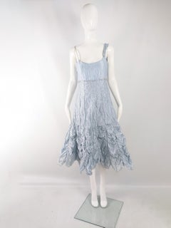 Ronit Zilkha Vintage Ice Blue Organza Beaded Evening Dress, 2000s