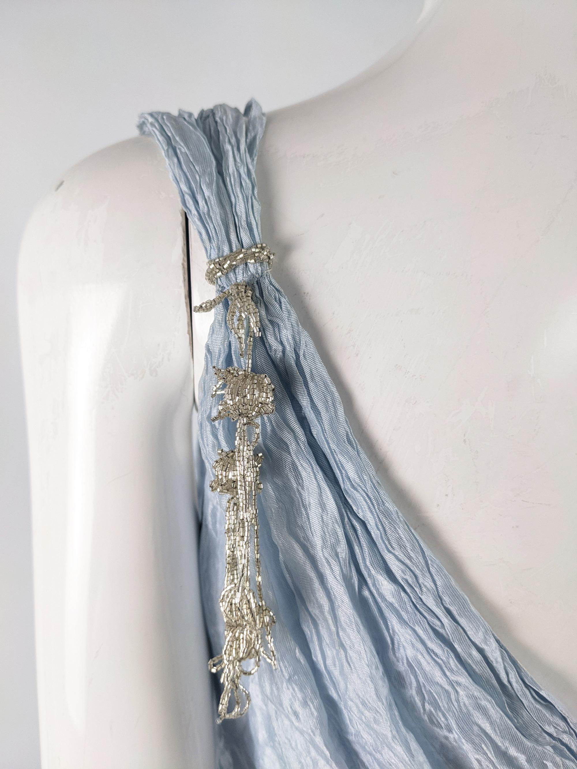 Gray Ronit Zilkha Vintage Ice Blue Organza Beaded Evening Dress, 2000s
