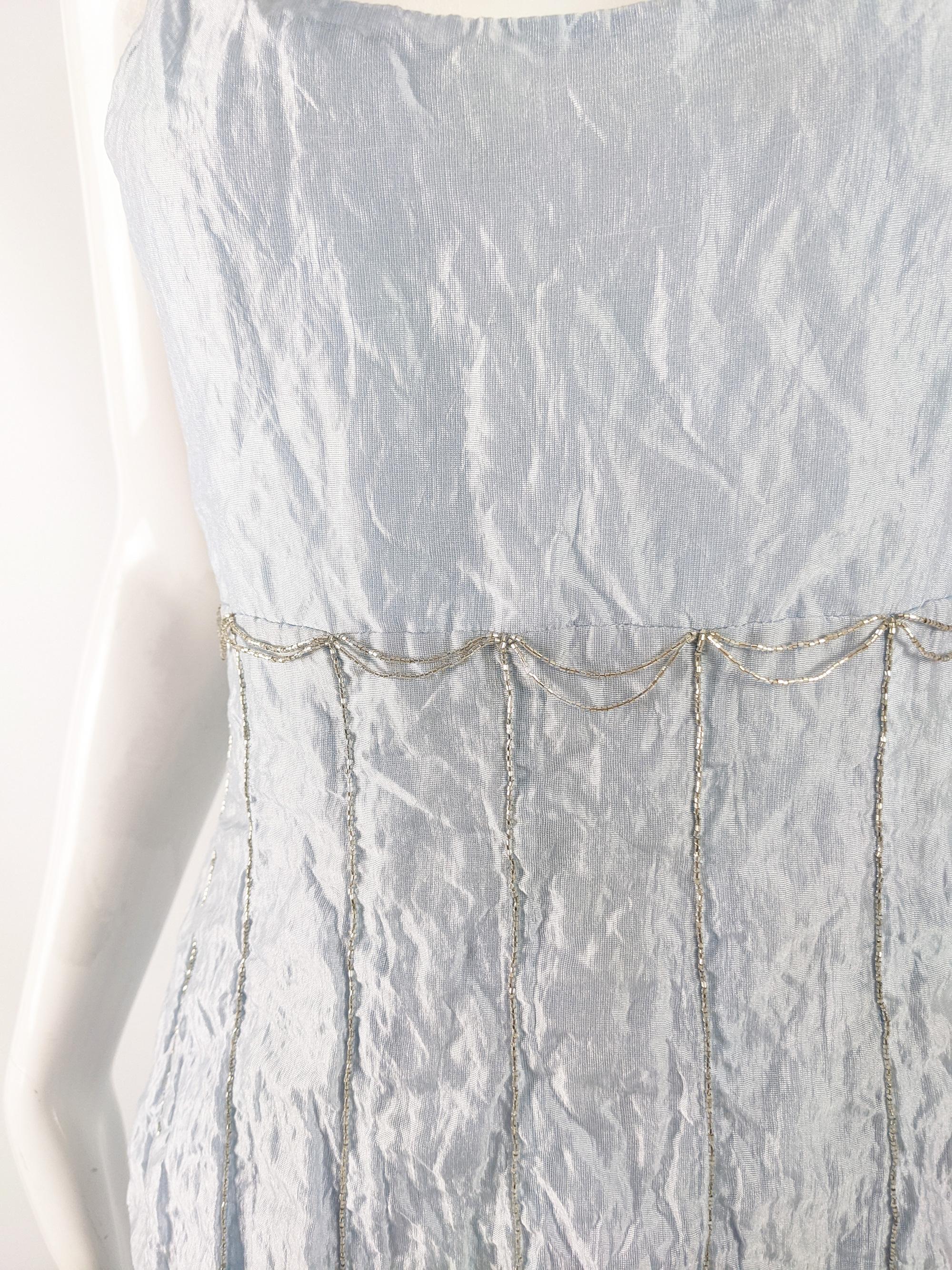 Women's Ronit Zilkha Vintage Ice Blue Organza Beaded Evening Dress, 2000s