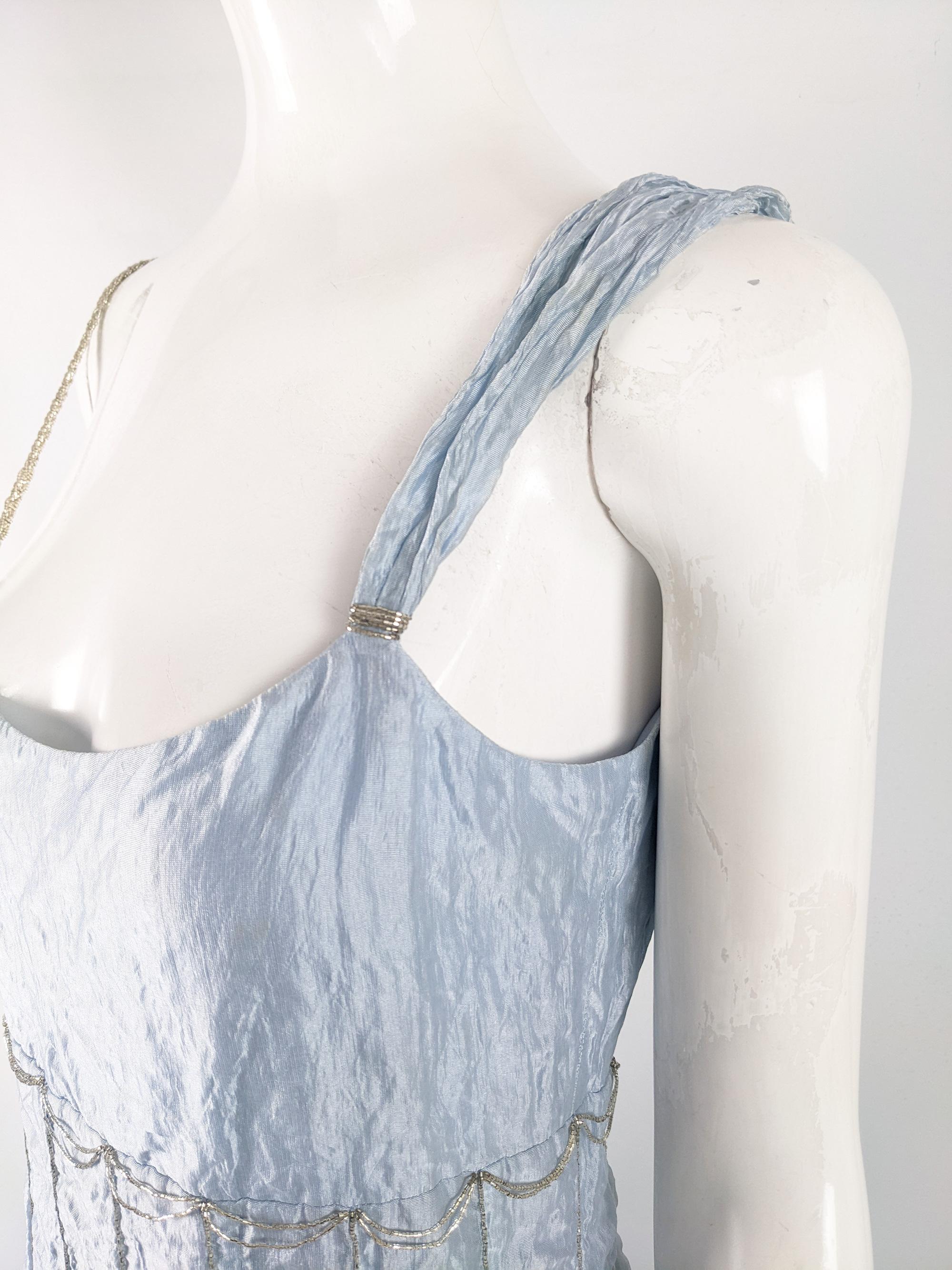 Ronit Zilkha Vintage Ice Blue Organza Beaded Evening Dress, 2000s 1