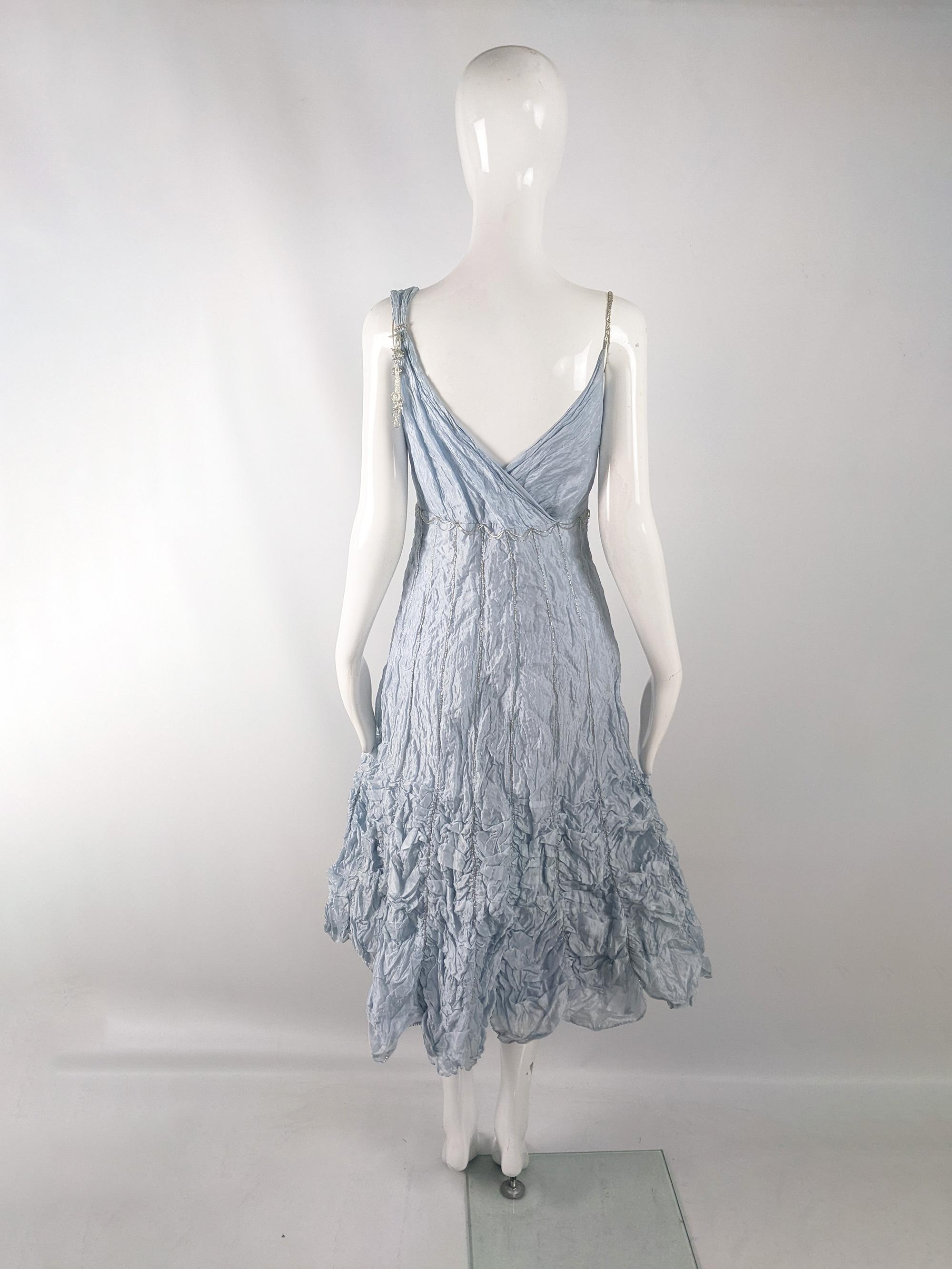 Ronit Zilkha Vintage Ice Blue Organza Beaded Evening Dress, 2000s 3