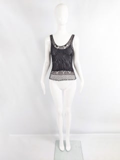 Ronit Zilkha Vintage y2k Beaded Crochet Boho Sleeveless Mesh Top, 1990s