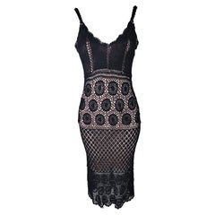 Ronit Zilkha Vintage y2k Black Open Knit Crochet Spaghetti Strap Dress