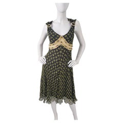 Ronit Zilkha Vintage y2k Frog Print Silk Chiffon Sleeveless Dress, 2000s