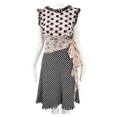 Ronit Zilkha Vintage y2k Pastel Pink Black & White Fringed Tweed Dress, 2000s