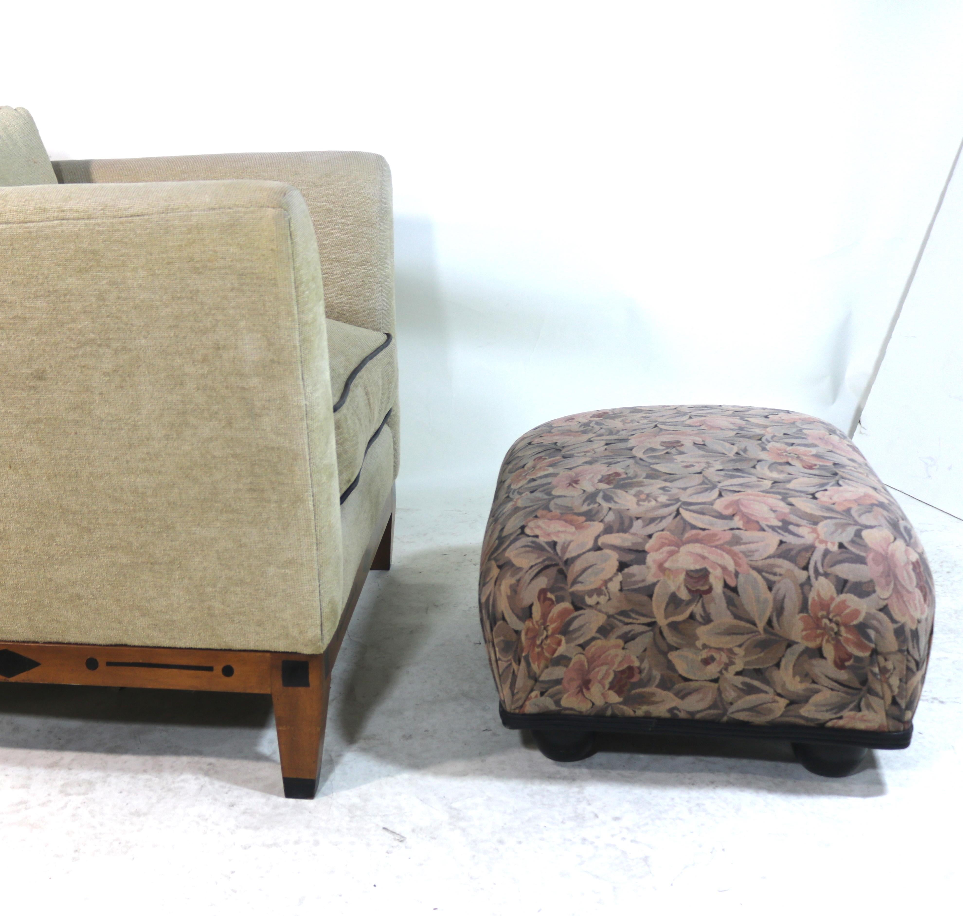 Vintage Contemporary Biedermeier Lounge Chairs, Donghia Linen Chenille/Leather For Sale 9