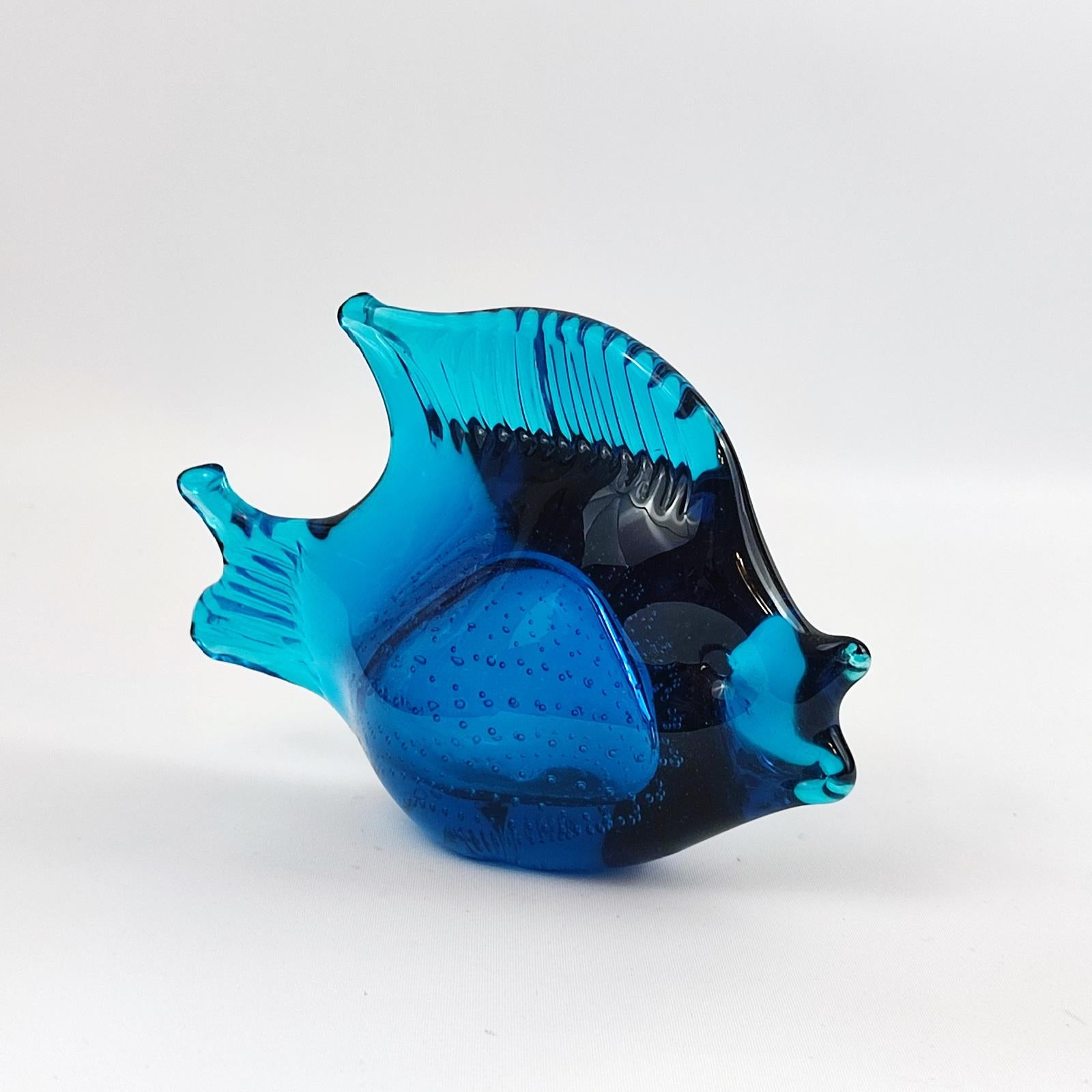 Mid-Century Modern Ronneby, Sweden, Blue Glass Fish, Art Glass, 1970s - FREE SHIPPING For Sale