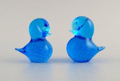 Ronneby, Sweden, Five Birds in Blue Mouth-Blown Art Glass, 1970s