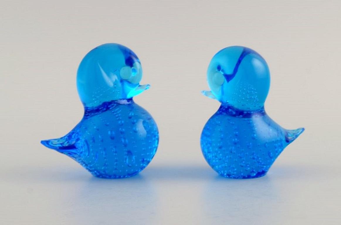 Scandinavian Modern Ronneby, Sweden, Five Birds in Blue Mouth-Blown Art Glass, 1970s For Sale