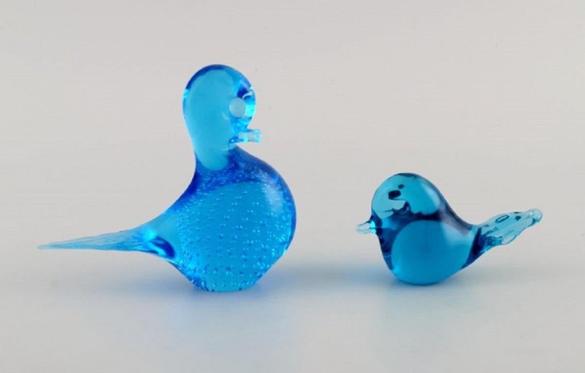 Swedish Ronneby, Sweden, Five Birds in Blue Mouth-Blown Art Glass, 1970s For Sale