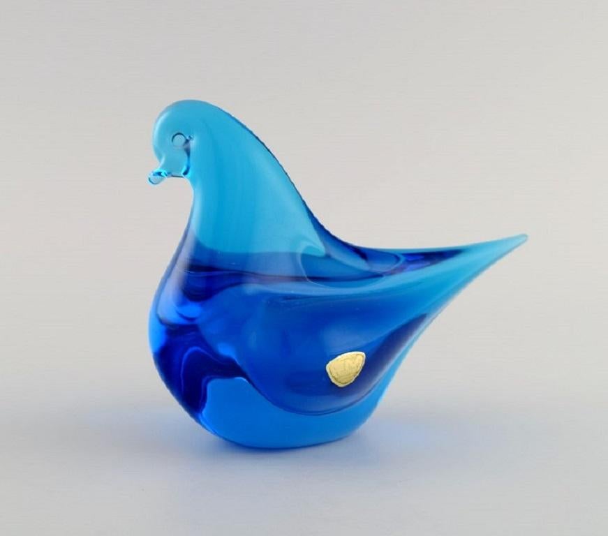 Late 20th Century Ronneby, Sweden, Five Birds in Blue Mouth-Blown Art Glass, 1970s For Sale