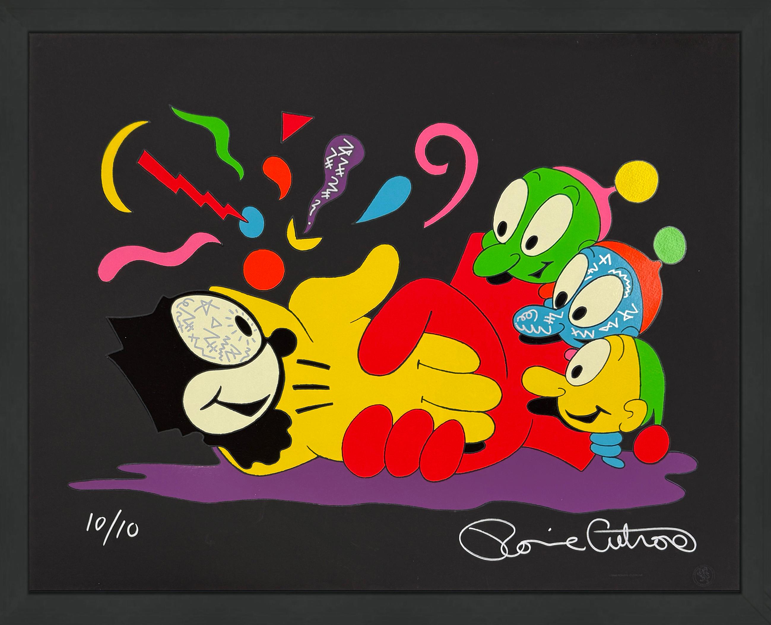 Figurative Painting Ronnie Cutrone - No Glove No Love (Noir), sérigraphie unique décorée à la main, signée, encadrée
