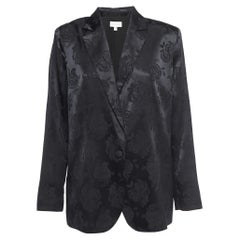 Ronny Kobo Black Floral Satin Jacquard Single Button Blazer S