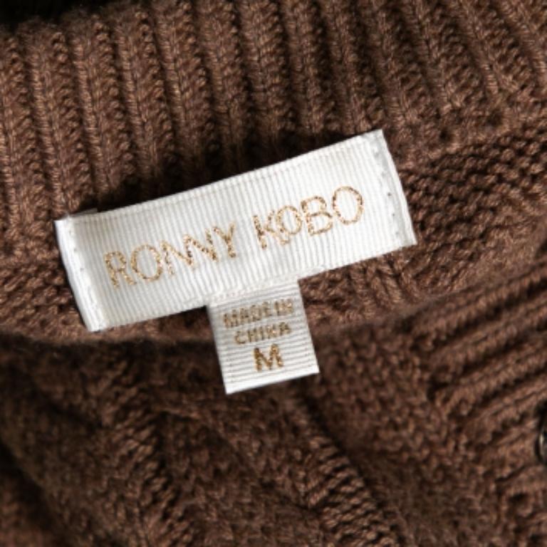 Ronny K-One Brown Cable Knit Wool Cropped Cardigan M Bon état - En vente à Dubai, Al Qouz 2