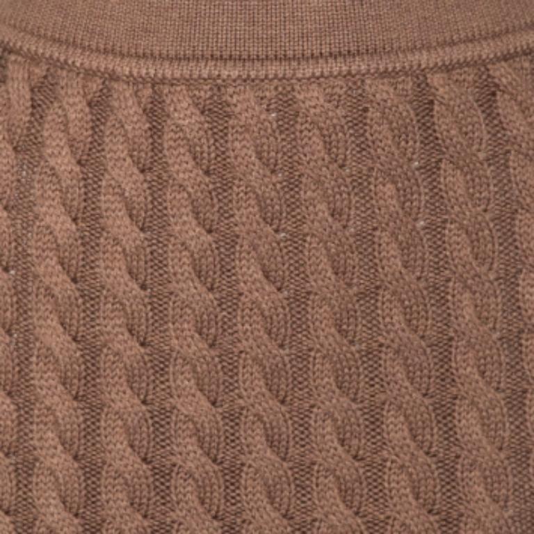 Marron Ronny Kobo Brown Cable Knit Wool Midi Skirt M en vente