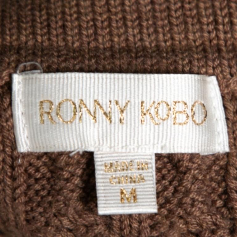 Ronny Kobo Brown Cable Knit Wool Midi Skirt M Bon état - En vente à Dubai, Al Qouz 2