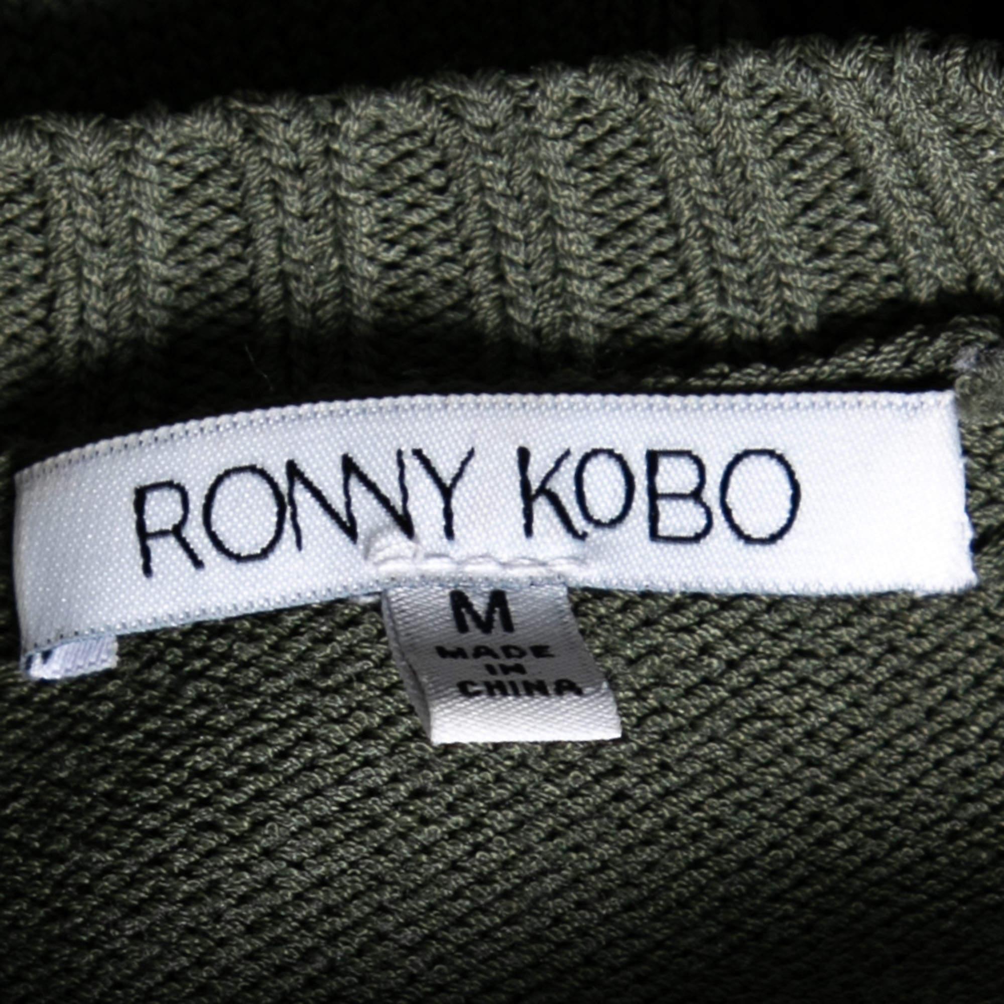 Ronny Kobo Green Knitted Cut-Out Lace Up Detail Bodycon Dress M In Excellent Condition In Dubai, Al Qouz 2