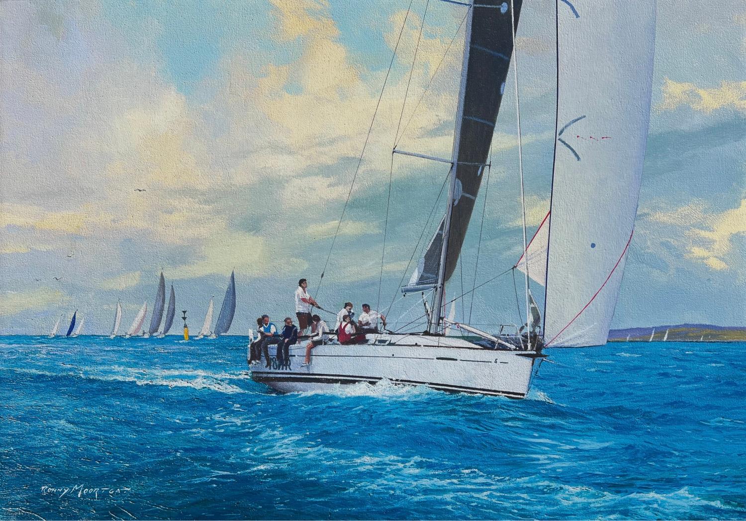Ronny Moortgat, Il primo a superare la linea, paesaggio marino originale a olio