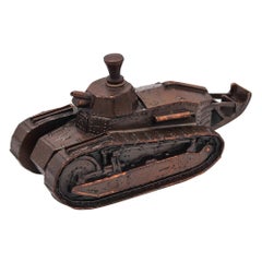 Ronson 1919 Art Deco WWI Renault Tank Table Touch Tip In Solid Patinated Bronze