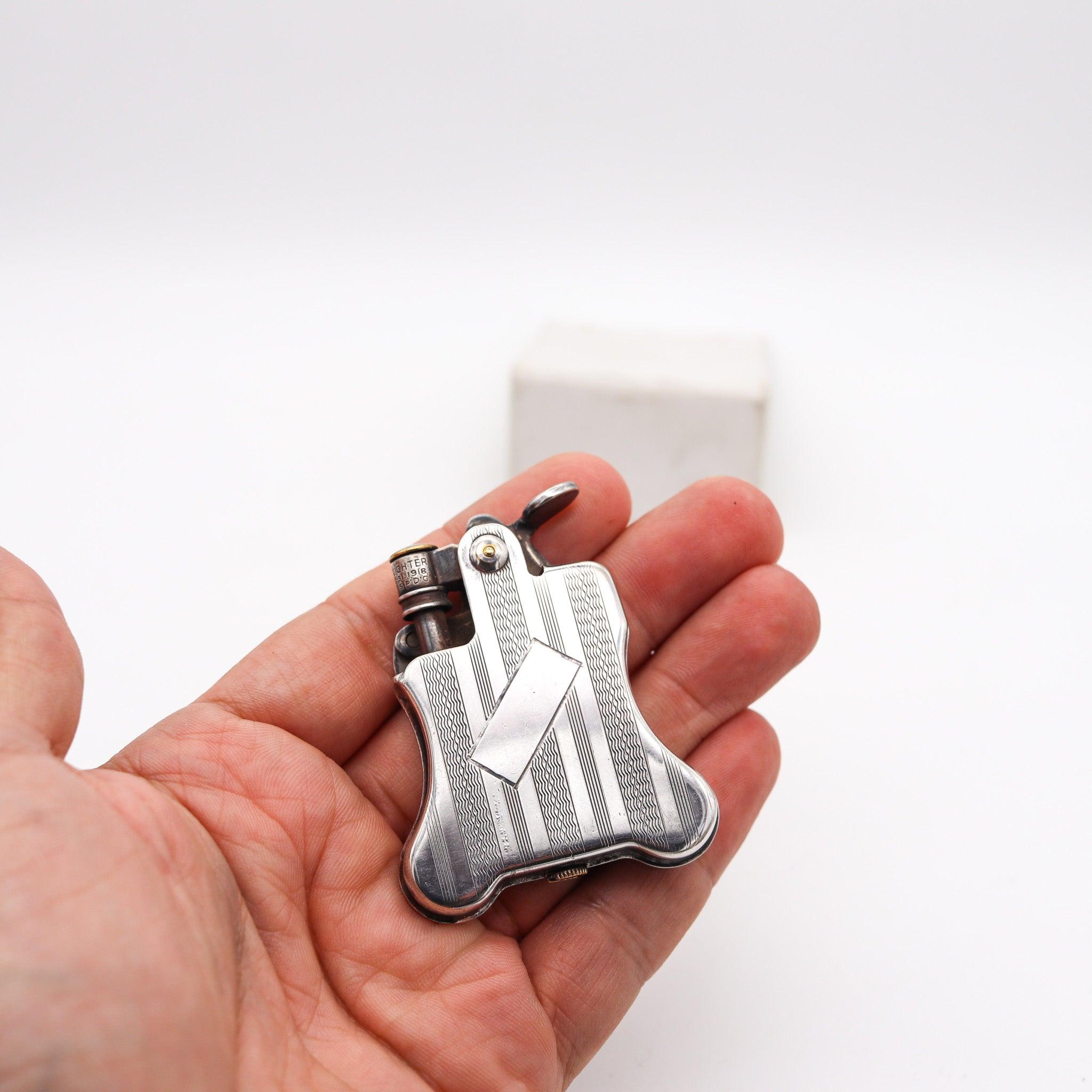 RONSON 1926 Art Deco Rare Banjo Automatic Lighter In Silver Plate Near Mint 4